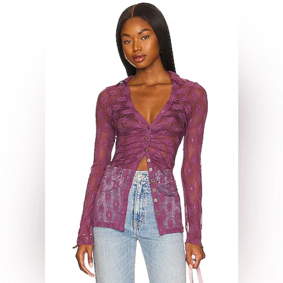 Free People Tops - Free People Flower Fields Mesh Lace Button Down Top